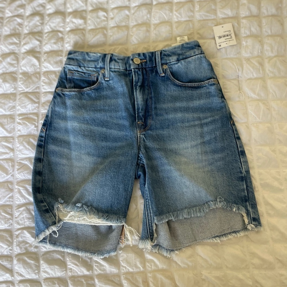 Good American distressed bermu shorts